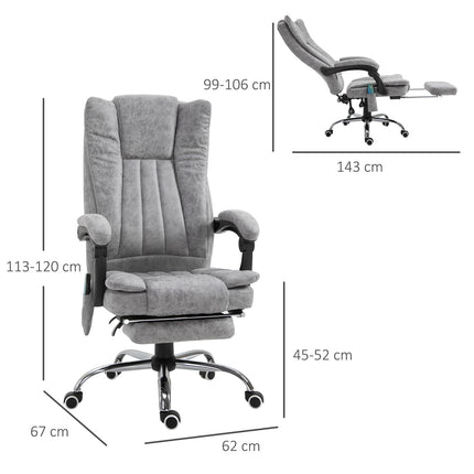 Reclining gray massage chair with heat and footrest