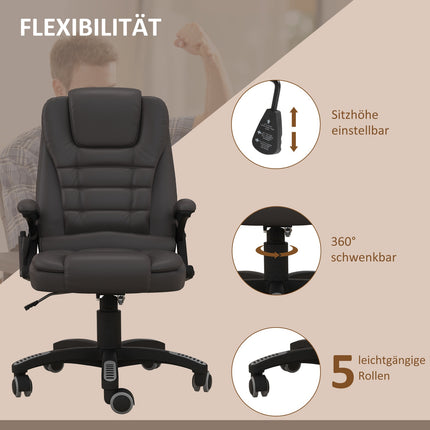 Vibration massage office chair with heat, artificial leather, brown