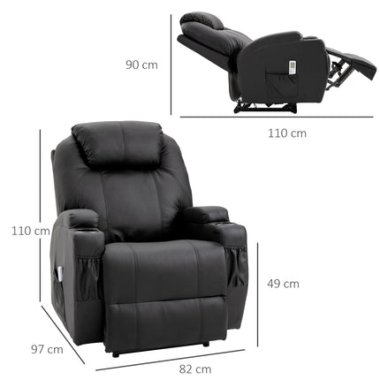 Black artificial leather massage chair - reclining relaxation