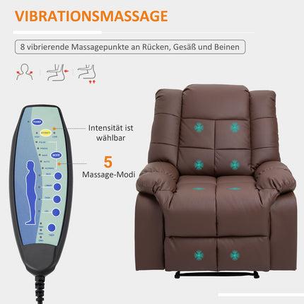 Electric massage armchair, brown artificial leather, 94x99 Cm
