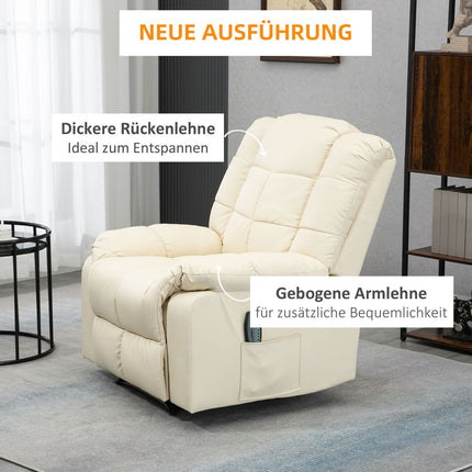 Electric massage chair - artificial leather, cream white, 94x99x99 Cm