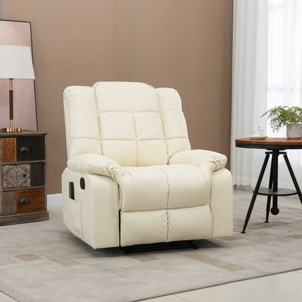 Electric massage chair - artificial leather, cream white, 94x99x99 Cm