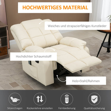 Electric massage chair - artificial leather, cream white, 94x99x99 Cm