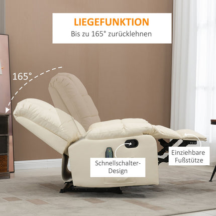 Electric massage chair - artificial leather, cream white, 94x99x99 Cm