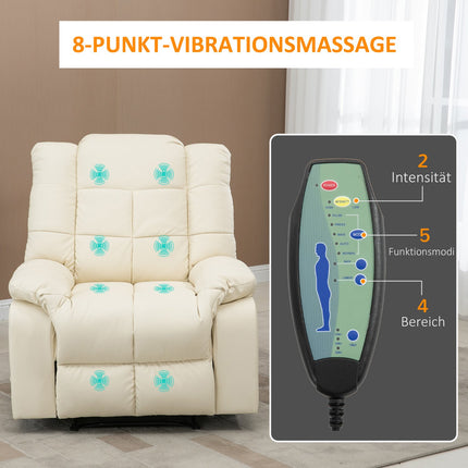 Electric massage chair - artificial leather, cream white, 94x99x99 Cm