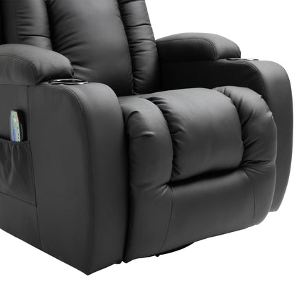 Reclining massage chair with heating, remote control & cup holder - Black