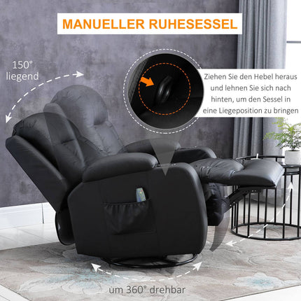 Reclining massage chair with heating, remote control & cup holder - Black