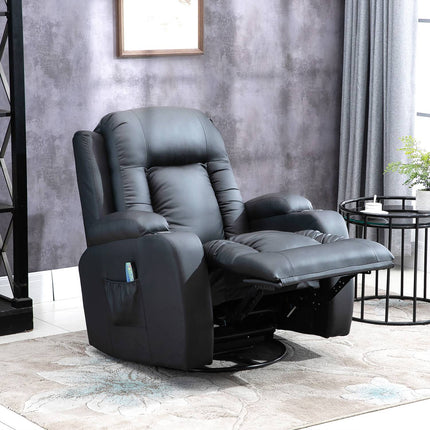 Reclining massage chair with heating, remote control & cup holder - Black
