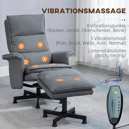 Electric gray swivel massage chair with footstool and remote control