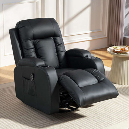 Massage Chair with Heat, Recline & Swivel – Black