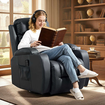 Massage Chair with Heat, Recline & Swivel – Black