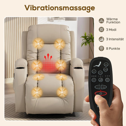Massage Chair with Recline, Rock, Heat, 3 Modes, Cream White