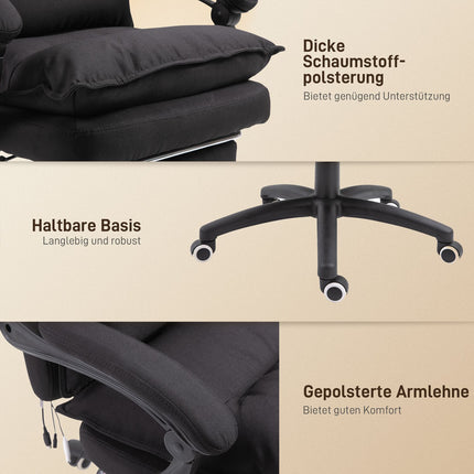 Ergonomic office chair, massage & recline with footrest, black