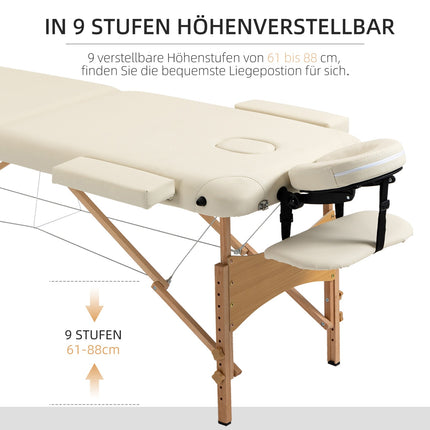 Adjustable folding massage table, wood, artificial leather, cream