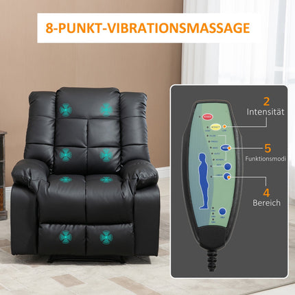 Electric recliner with massage - artificial leather, black