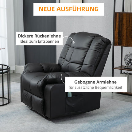 Electric recliner with massage - artificial leather, black