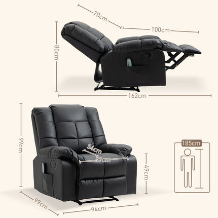 Electric recliner with massage - artificial leather, black