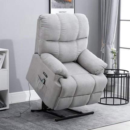 Massage chair with heating, USB remote control & standing aid, grey