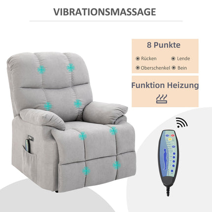 Massage chair with heating, USB remote control & standing aid, grey