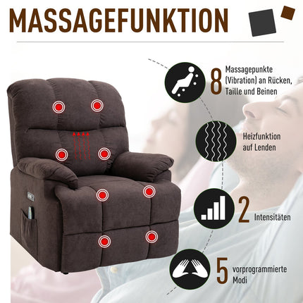 Lounger massage chair with heat, adjustable, brown plush