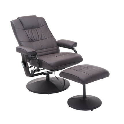 Reclining massage chair in brown artificial leather with ottoman