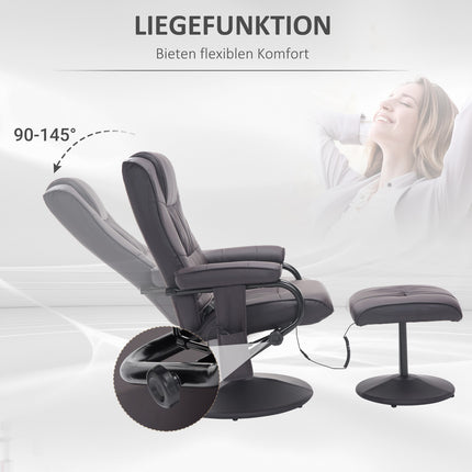 Reclining massage chair in brown artificial leather with ottoman