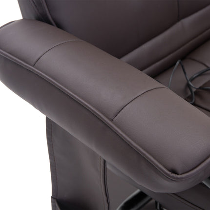 Reclining massage chair in brown artificial leather with ottoman