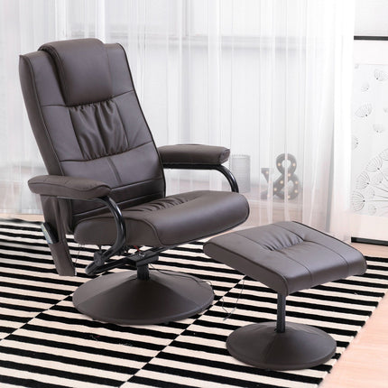 Reclining massage chair in brown artificial leather with ottoman