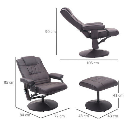 Reclining massage chair in brown artificial leather with ottoman