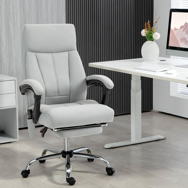 Ergonomic reclining office chair with footrest, light grey