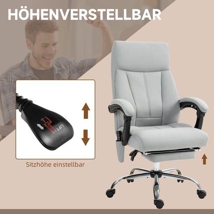 Ergonomic reclining office chair with footrest, light grey