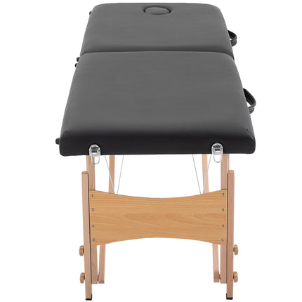 Height-adjustable massage table in black foam - poplar wood
