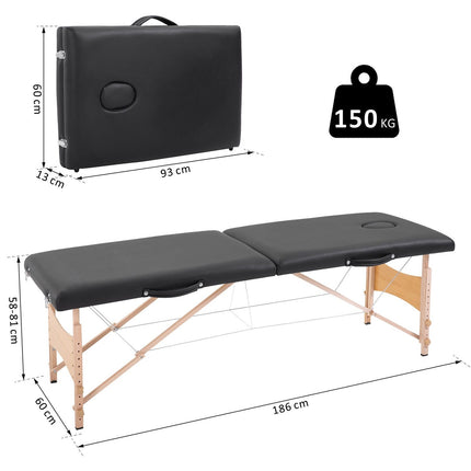 Height-adjustable massage table in black foam - poplar wood