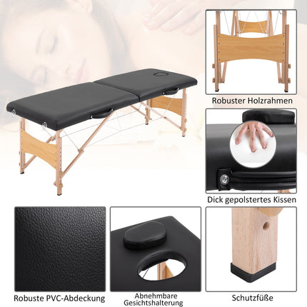 Height-adjustable massage table in black foam - poplar wood