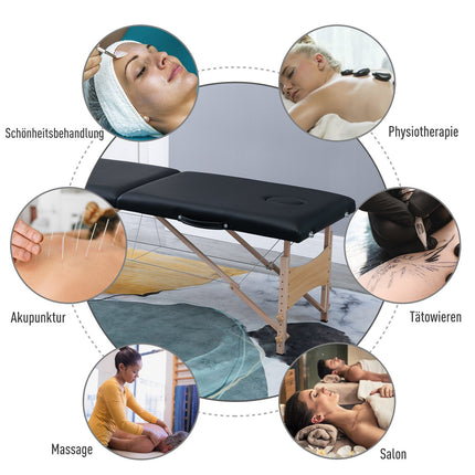 Height-adjustable massage table in black foam - poplar wood