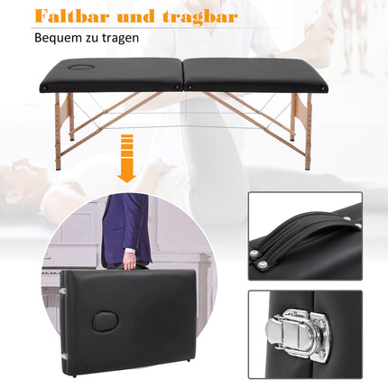 Height-adjustable massage table in black foam - poplar wood