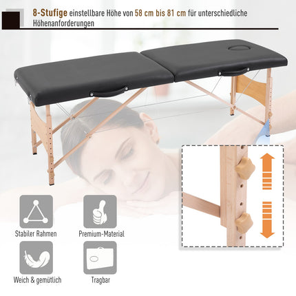 Height-adjustable massage table in black foam - poplar wood