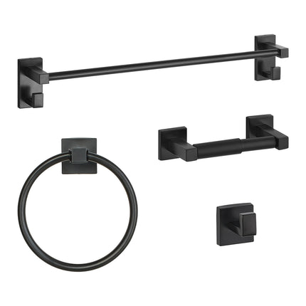 Matte Black Bathroom Hardware Set, 4-Piece Stainless Steel, 24-Inch Bar