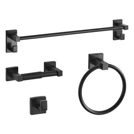 Matte Black Bathroom Hardware Set, 4-Piece Stainless Steel, 24-Inch Bar