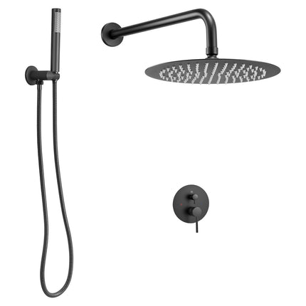 Matte Black Shower Faucet Set, 10-Inch Rain Head, Handheld