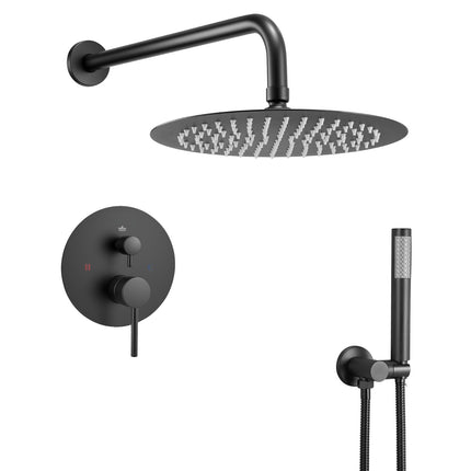 Matte Black Shower Faucet Set, 10-Inch Rain Head, Handheld