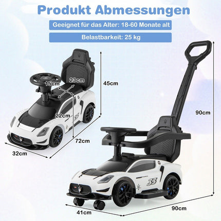 Mazerati ride-on car ride-on vehicle with protective bar &amp; Push bar white