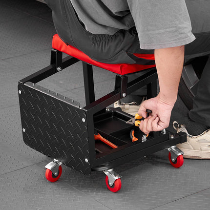 Mechanic Rolling Stool, 300 lb, Swivel, Tool Tray