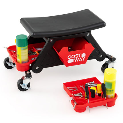 Mechanic Rolling Stool, Heavy-Duty, 135kg Capacity, Black