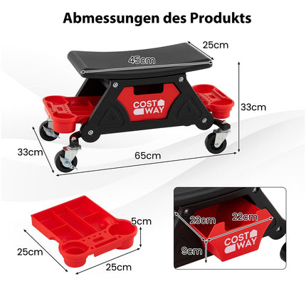 Mechanic Rolling Stool, Heavy-Duty, 135kg Capacity, Black