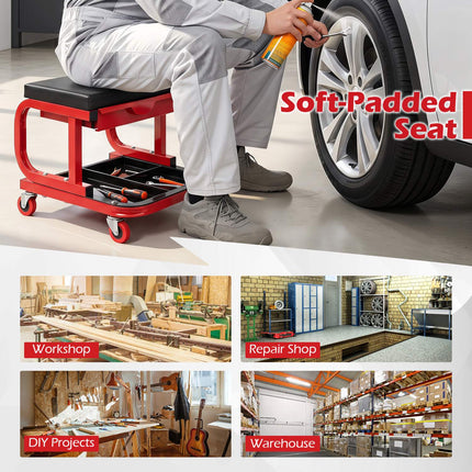 Mechanic Rolling Stool with Magnetic Drawer and Tool Trays