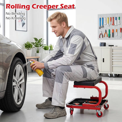 Mechanic Rolling Stool with Magnetic Drawer and Tool Trays