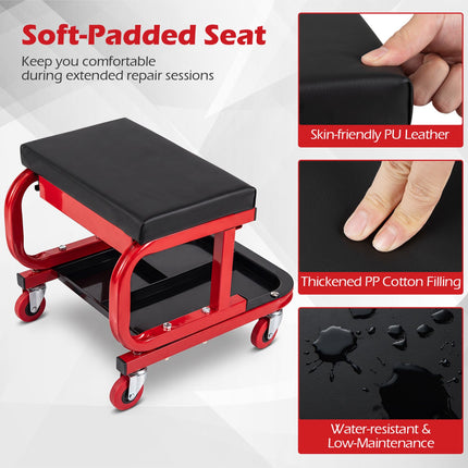 Mechanic Rolling Stool with Magnetic Drawer and Tool Trays