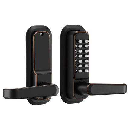 Mechanical Keyless Door Lock, Push Button, Auto-Lock, Bronze
