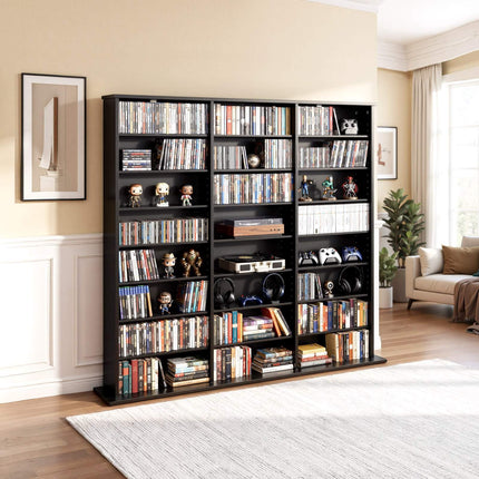 Media Storage Cabinet, 8-Tier Adjustable DVD CD Shelf, Black